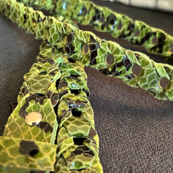 MARIOS Italian Snakeskin Leather Chainlink Design Belt Green Black SZ 4X main image 5
